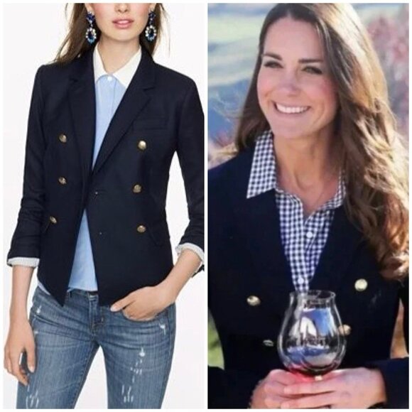 J. CREW Women’s DOUBLE-BREASTED BLAZER GOLD BUTTONS 100% WOOL 00 2XS Navy Blue - Picture 1 of 10